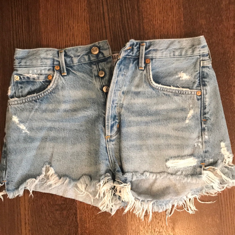 Agolde Parker distressed cutoff denim jean shorts